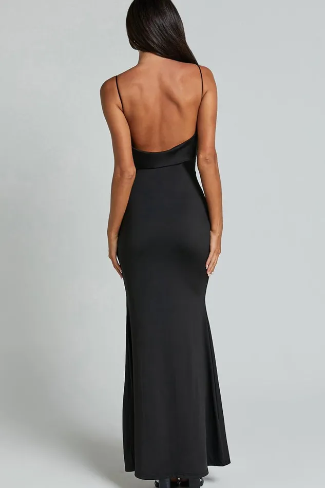 Tasteful Midi Dress 8211 Cowl Neck Bodycon Thigh Split Dress In Black Women Showpo Curve Clothes