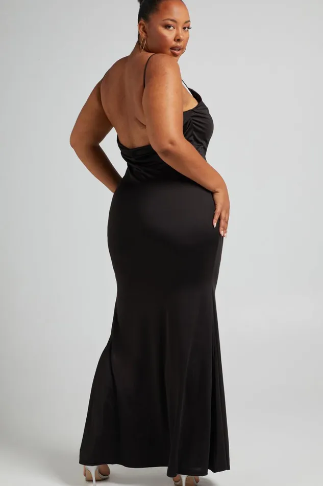 Tasteful Midi Dress 8211 Cowl Neck Bodycon Thigh Split Dress In Black Women Showpo Curve Clothes