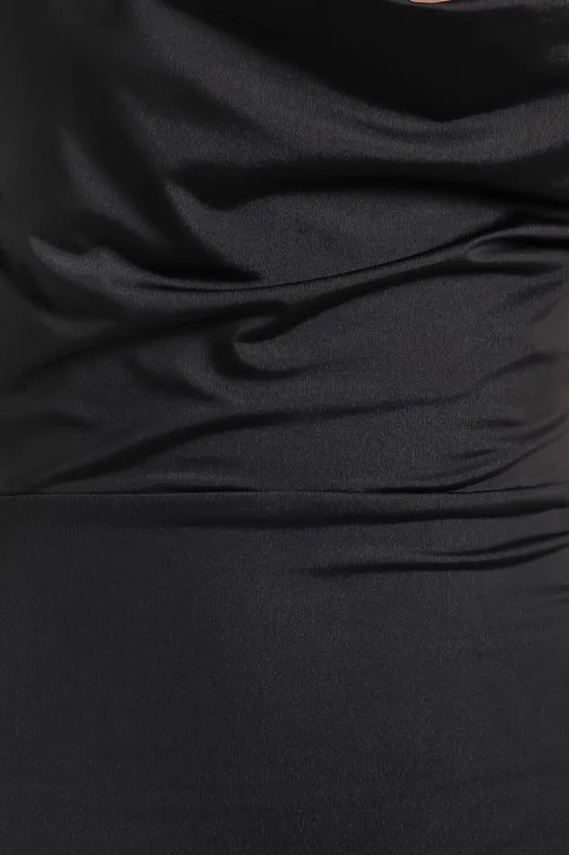 Tasteful Midi Dress 8211 Cowl Neck Bodycon Thigh Split Dress In Black Women Showpo Curve Clothes
