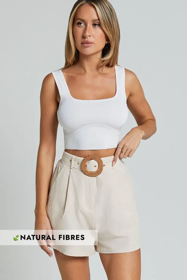 Thaisa Shorts 8211 High Waist Belted Shorts In Biscuit Women Showpo Shorts