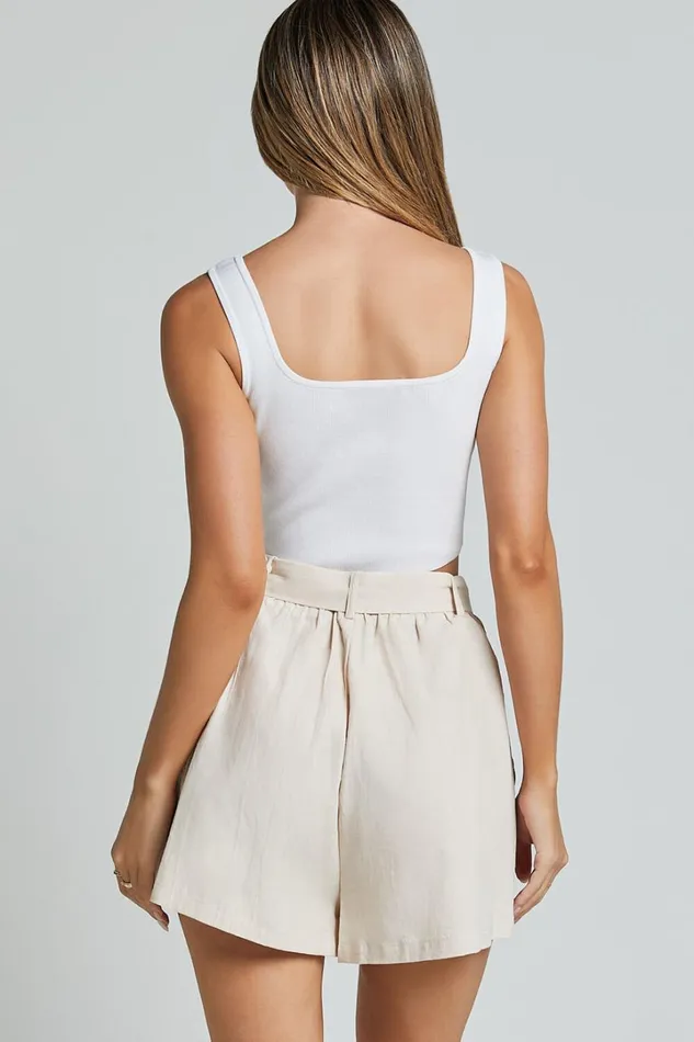 Thaisa Shorts 8211 High Waist Belted Shorts In Biscuit Women Showpo Shorts