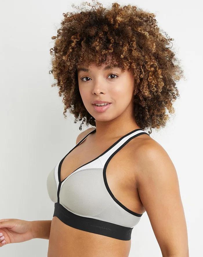 The Curvy Sports Bra C Logo Oxford Grey Heatherwhiteblack Women Champion Sports Bras and Bralettes