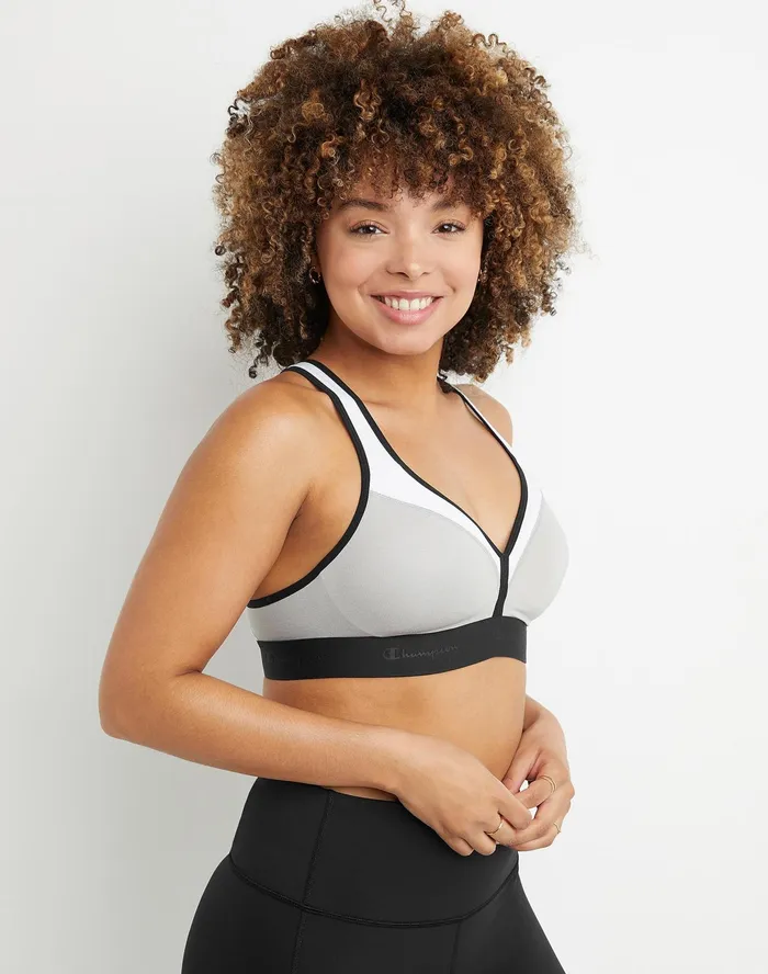 The Curvy Sports Bra C Logo Oxford Grey Heatherwhiteblack Women Champion Sports Bras and Bralettes