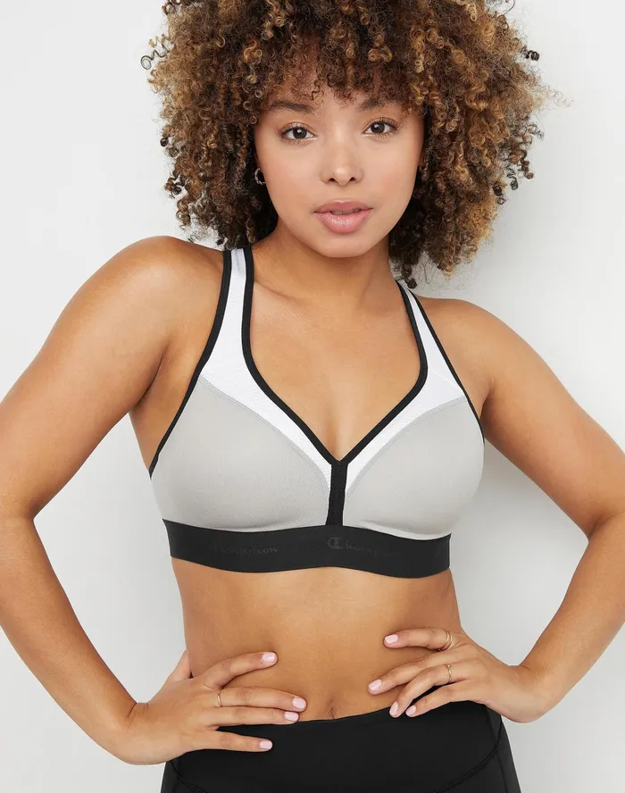 The Curvy Sports Bra C Logo Oxford Grey Heatherwhiteblack Women Champion Sports Bras and Bralettes