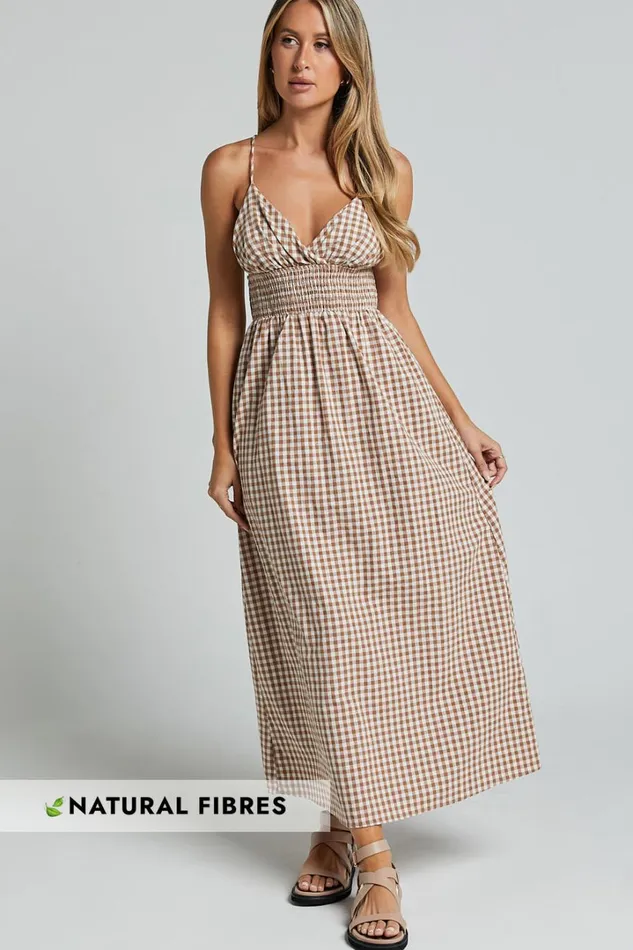 Toni Midi Dress 8211 Strappy Gingham Dress In Caramel And White Gingham Women Showpo Conscious Toni Midi Dress 8211 Strappy Gingham Dress In Caramel And White Gingham Women Showpo Conscious