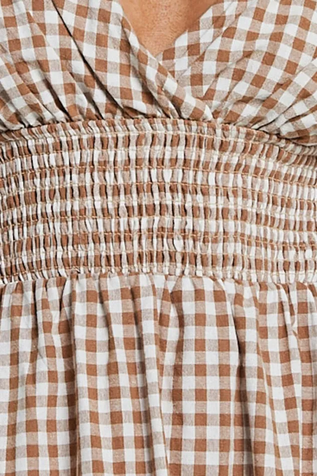 Toni Midi Dress 8211 Strappy Gingham Dress In Caramel And White Gingham Women Showpo Conscious