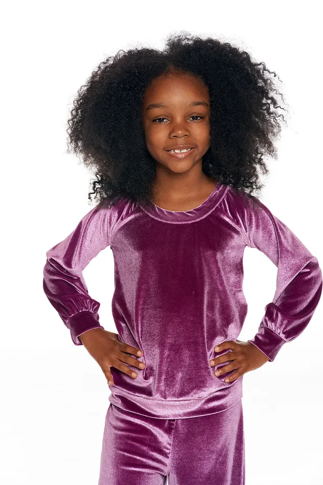 Tops Chaser Brand Girls Stretch Velvet Blouson Sleeve Raglan Pullover Tops Chaser Brand Girls Stretch Velvet Blouson Sleeve Raglan Pullover