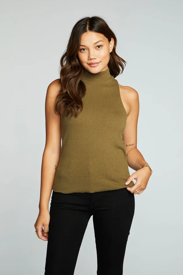 Tops Chaser Brand Womens Linen Rib Mock Neck Muscle Tank