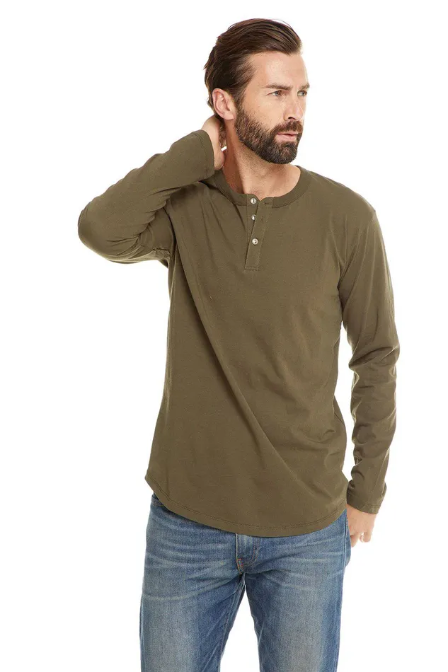 Tops COTTON JERSEY LS HENLEY 8211 Chaser Brand Mens