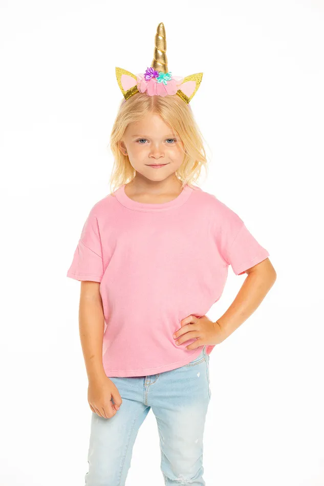 Tops Gauzy Cotton Short Sleeve Boxy Hi Lo Tee in Carnation Pink Chaser Brand Girls