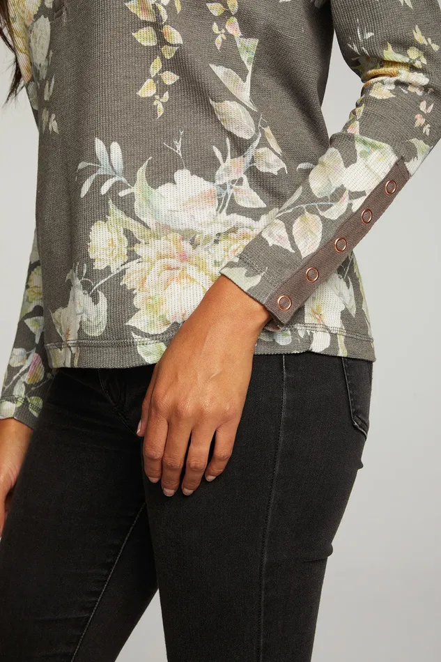 Tops Heritage Waffle Long Sleeve Scoop Neck Henley With Snaps 8211 Chaser Brand Womens