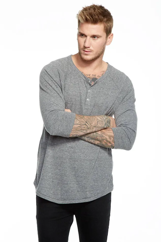 Tops Mens Chaser Brand TRIBLEND RAGLAN HENLEY