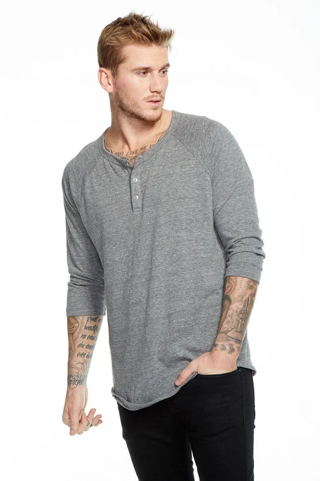 Tops Mens Chaser Brand TRIBLEND RAGLAN HENLEY