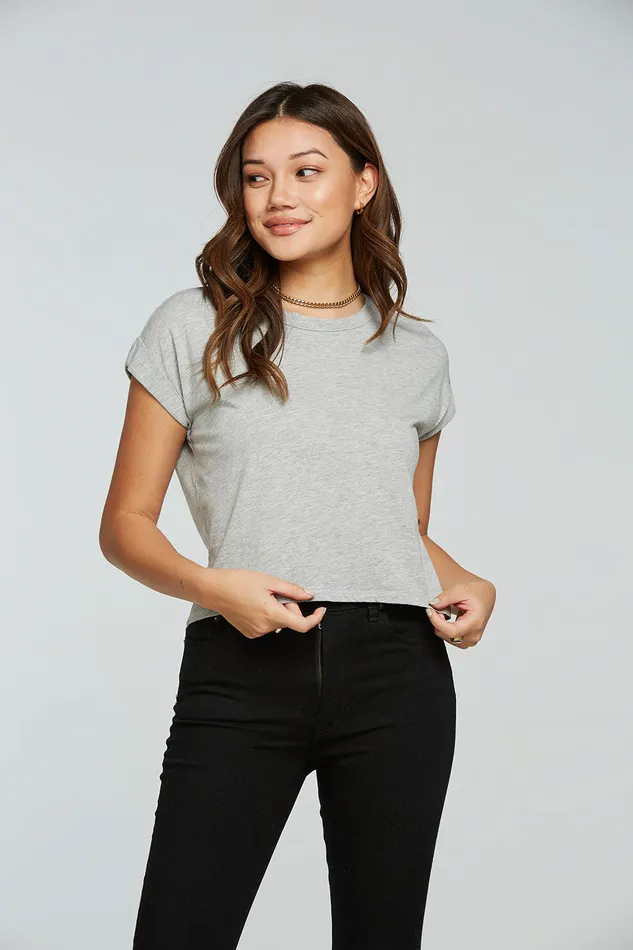 Tops rPET Vintage Jersey Drop Shoulder Rolled Short Sleeve Tee 8211 Chaser Brand Womens