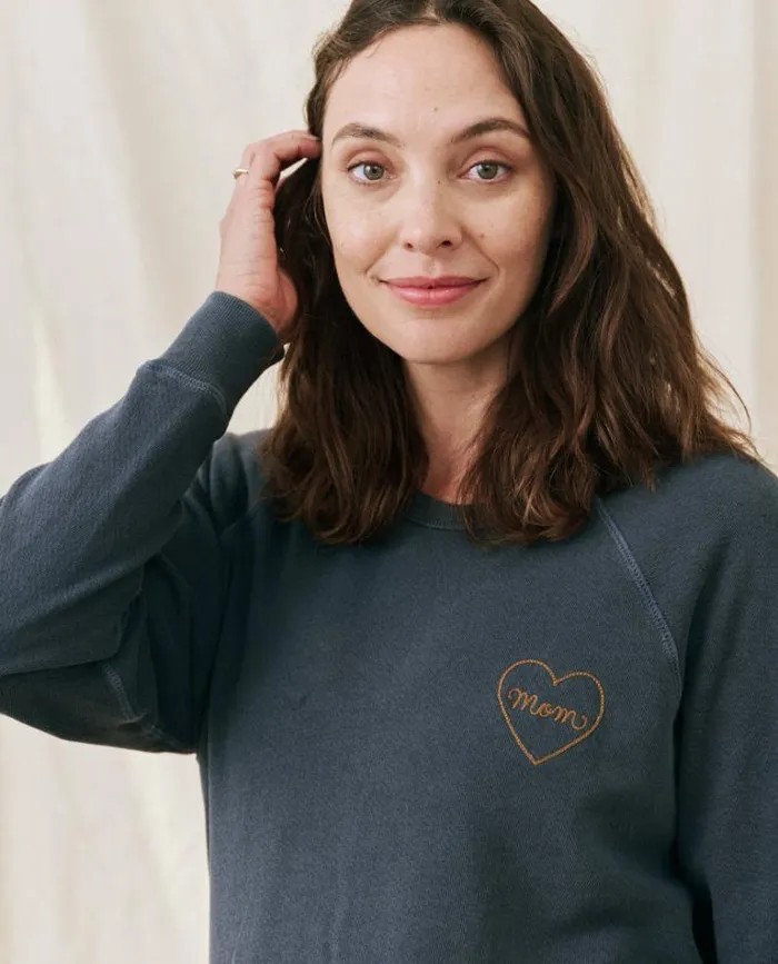 Tops Women039s The Great The Mom Embroidered College Sweatshirt Navy With Spice