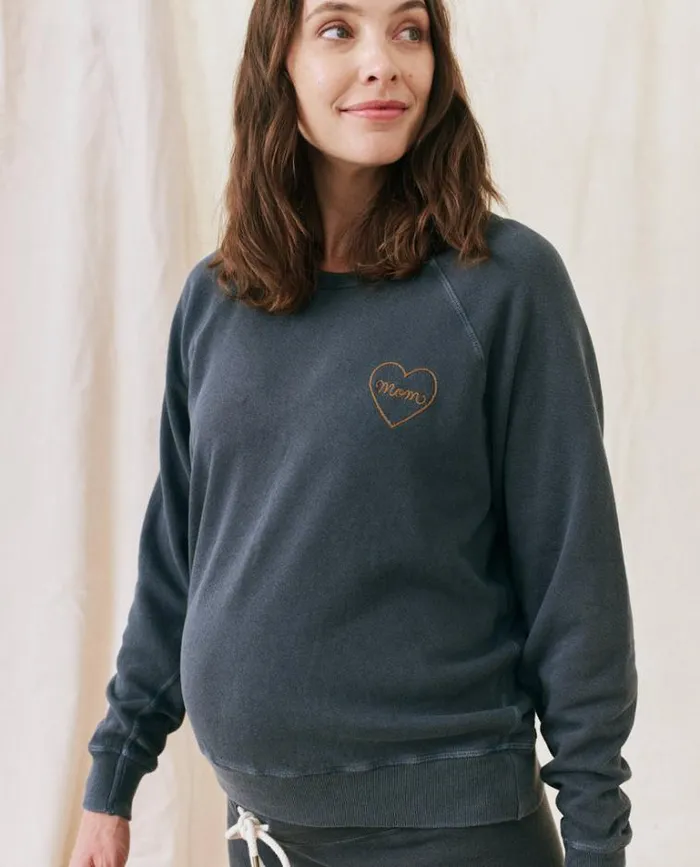 Tops Women039s The Great The Mom Embroidered College Sweatshirt Navy With Spice