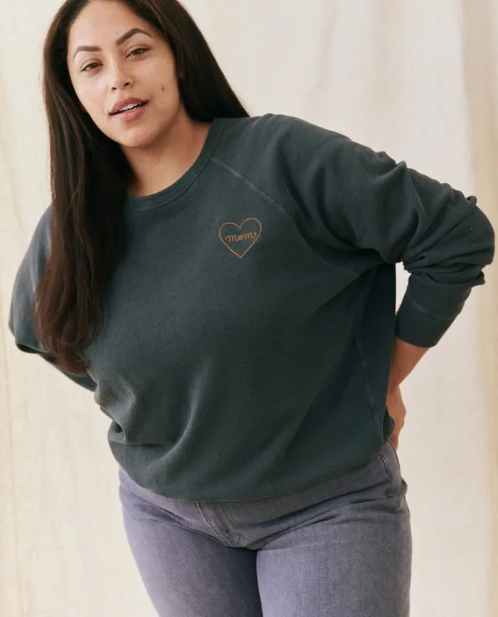 Tops Women039s The Great The Mom Embroidered College Sweatshirt Navy With Spice