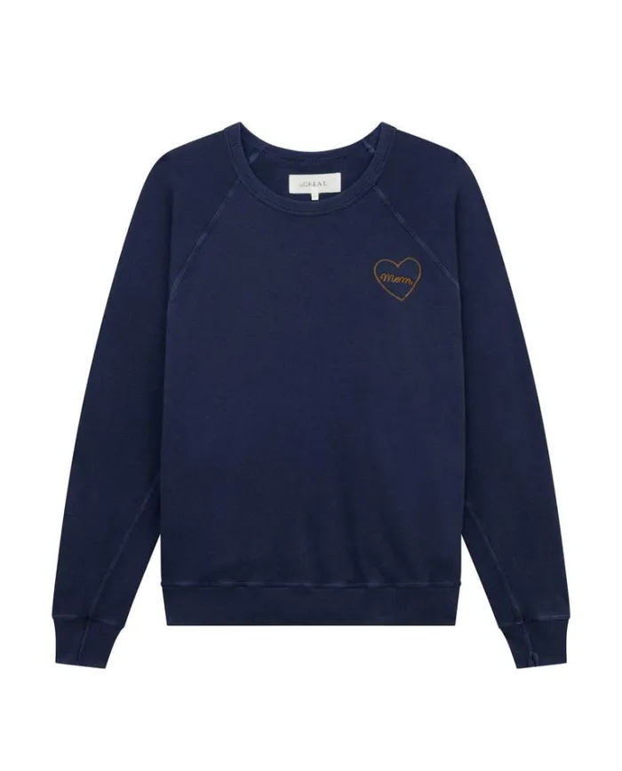 Tops Women039s The Great The Mom Embroidered College Sweatshirt Navy With Spice