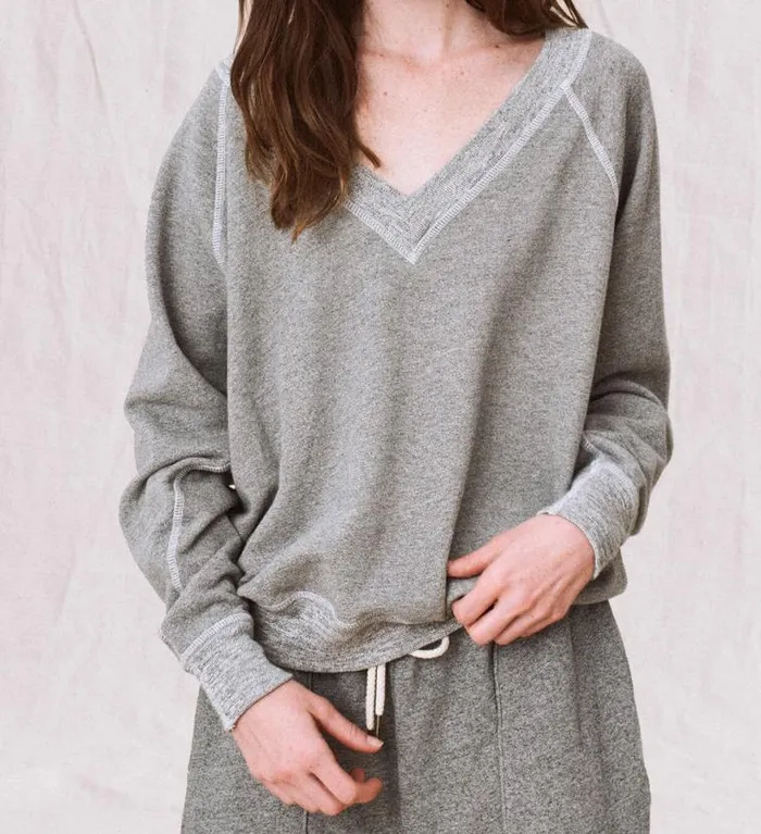 Tops Women039s The Great The VNeck Sweatshirt Varsity Grey