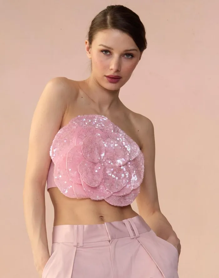 Tops Women Cynthia Rowley Sequin Flower Bandeau