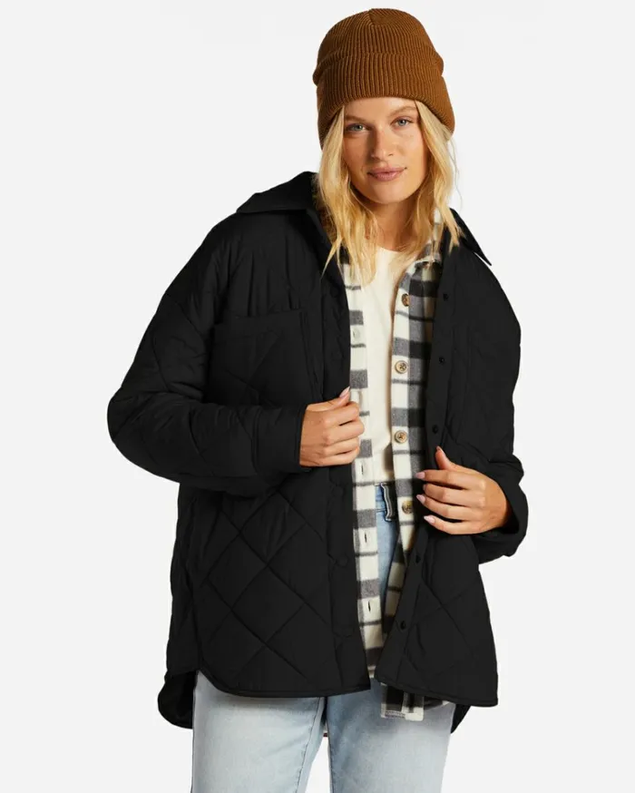 Transport Shacket Snap Front Overshirt Black Women Billabong Jackets