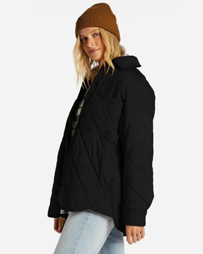 Transport Shacket Snap Front Overshirt Black Women Billabong Jackets