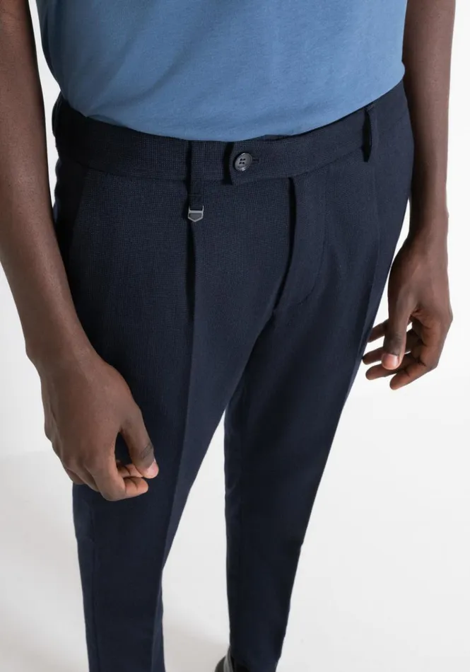 Trousers Men Antony Morato Regular Fit 034Luis034 Trousers In Elastic Viscose With Micro Pattern Blue Ink