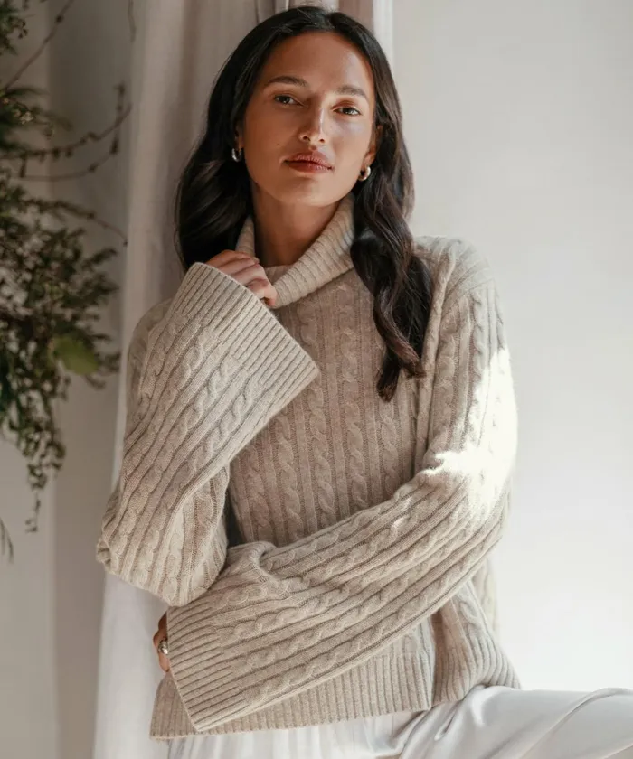 Turtlenecks Women Jenni Kayne Cable Nell Turtleneck Taupe