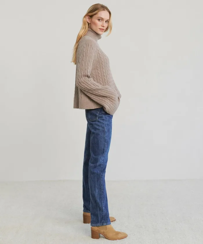 Turtlenecks Women Jenni Kayne Cable Nell Turtleneck Taupe