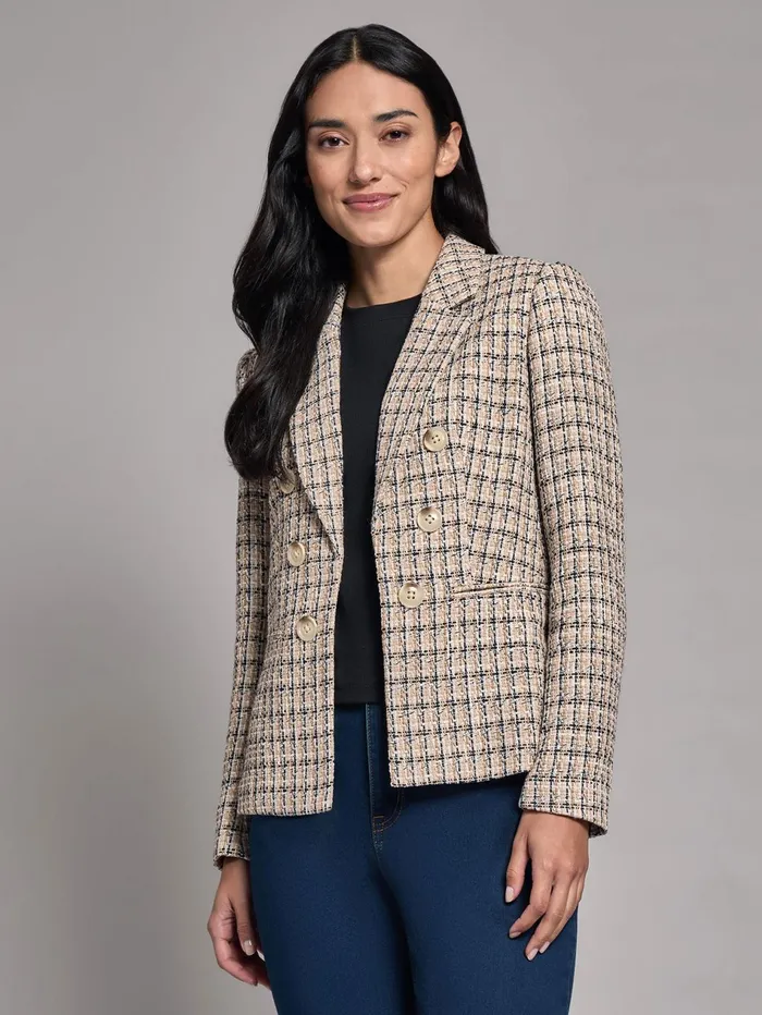 Tweed Faux DoubleBreasted Jacket Women Jones New York Blazers