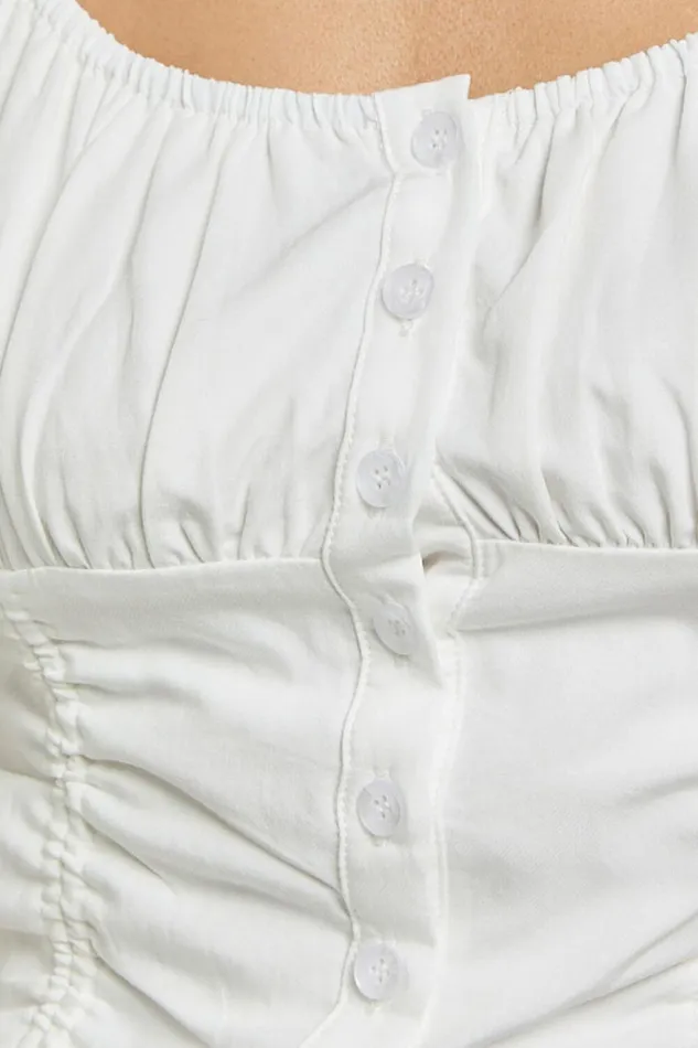 Valerie Top 8211 Puff Sleeve Ruched Button Front Tie Hem Top In White Women Showpo Tops