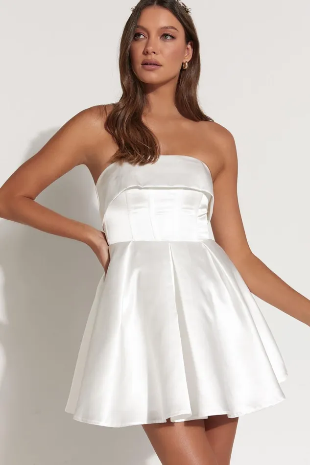Valora Mini Dress 8211 Strapless Fit And Flare Satin Dress In Ivory Women Showpo Curve Clothes Valora Mini Dress 8211 Strapless Fit And Flare Satin Dress In Ivory Women Showpo Curve Clothes