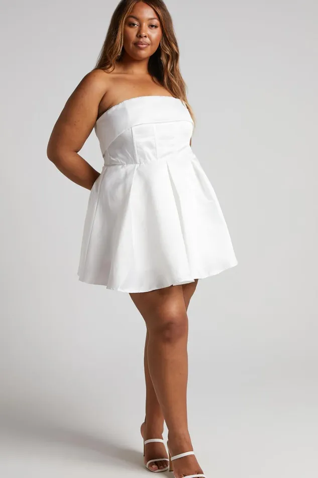 Valora Mini Dress 8211 Strapless Fit And Flare Satin Dress In Ivory Women Showpo Curve Clothes