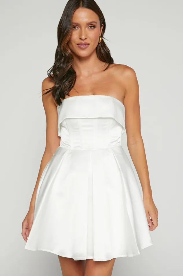Valora Mini Dress 8211 Strapless Fit And Flare Satin Dress In Ivory Women Showpo Curve Clothes