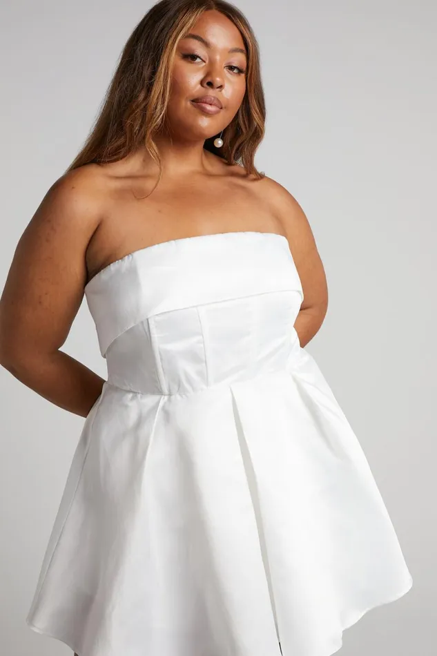 Valora Mini Dress 8211 Strapless Fit And Flare Satin Dress In Ivory Women Showpo Curve Clothes