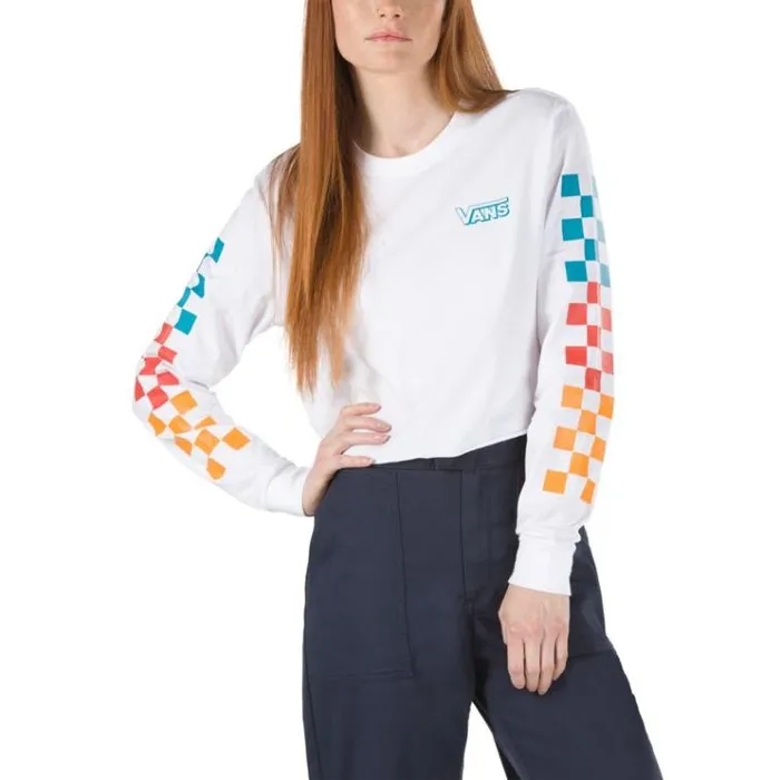 Vans Downpour Cropped Long Sleeve Tee White Womens TShirts and Tanks