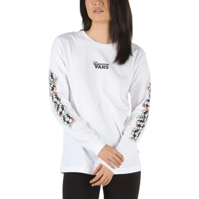Vans Jefferspin Long Sleeve Boyfriend Tee White Womens TShirts and Tanks