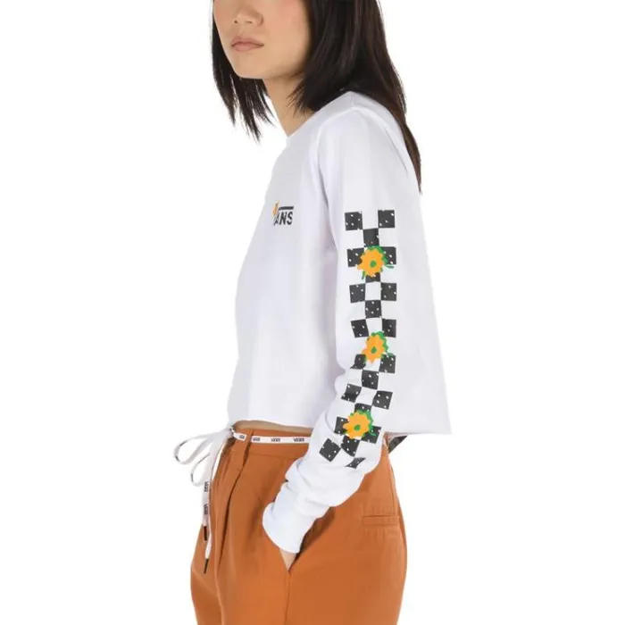 Vans Lepp Check Crop Long Sleeve Boyfriend Tee White Womens TShirts and Tanks