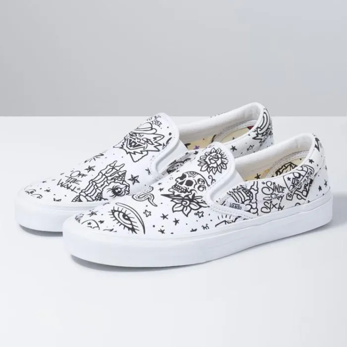 Vans UColor Classic SlipOn TattooTrue White MensWomens Classics Shoes