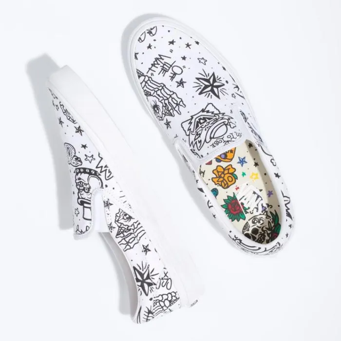 Vans UColor Classic SlipOn TattooTrue White MensWomens Classics Shoes Vans UColor Classic SlipOn TattooTrue White MensWomens Classics Shoes