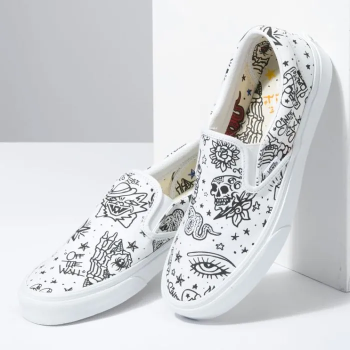 Vans UColor Classic SlipOn TattooTrue White MensWomens Classics Shoes Vans UColor Classic SlipOn TattooTrue White MensWomens Classics Shoes