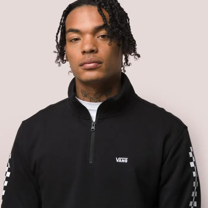 Vans Versa Quarter Zip Pullover BlackCheckerboard Mens Hoodies and Jackets