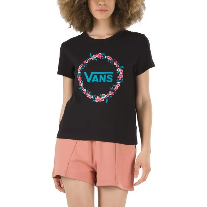 Vans Wreath Edger Baby Tee Black Womens TShirts and Tanks