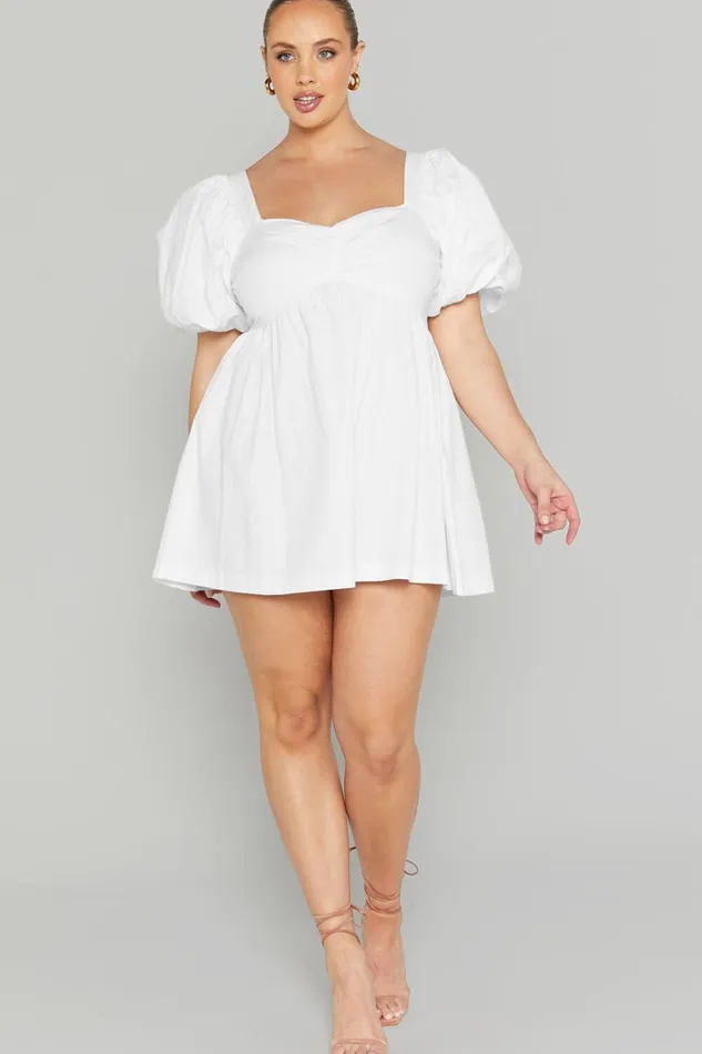Vashti Mini Dress 8211 Puff Sleeve Sweetheart Dress In Off White Women Showpo Curve Clothes