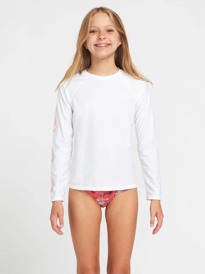 Volcom Swim Girls Simply Core Long Sleeve UPF 50 Rashguard 8211 White White 8211 Girls