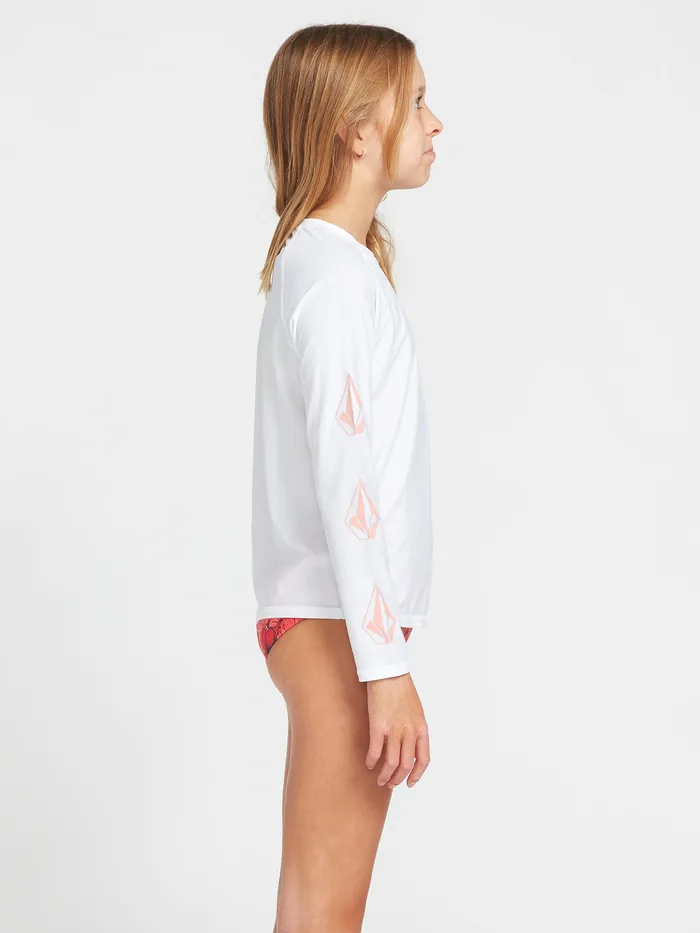 Volcom Swim Girls Simply Core Long Sleeve UPF 50 Rashguard 8211 White White 8211 Girls