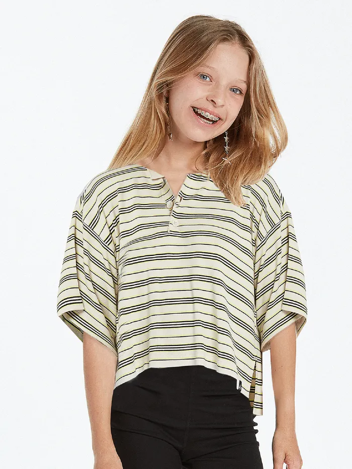 Volcom TShirts and Tanks Girls Popztone Short Sleeve Polo 8211 Bone Bone 8211 Girls