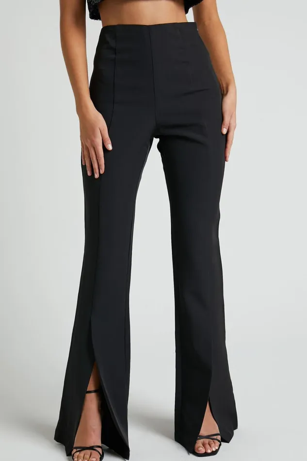 Volta Pants 8211 Front High Waisted Split Boot Leg Kick Out Pants In Black Women Showpo Pants