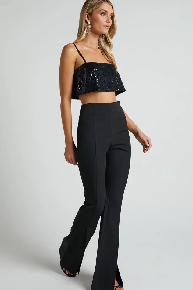 Volta Pants 8211 Front High Waisted Split Boot Leg Kick Out Pants In Black Women Showpo Pants