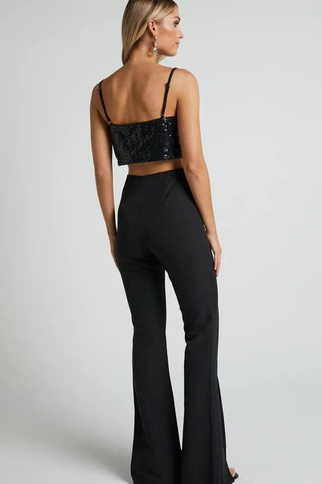 Volta Pants 8211 Front High Waisted Split Boot Leg Kick Out Pants In Black Women Showpo Pants